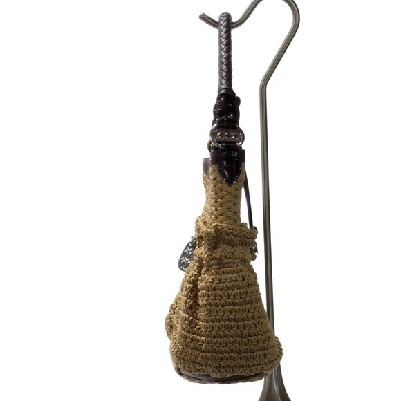 BRIGHTON Women's Woven Jute/Leather Hobo Bag Braided Leather Handle Zip Closure - Picture 8 of 11